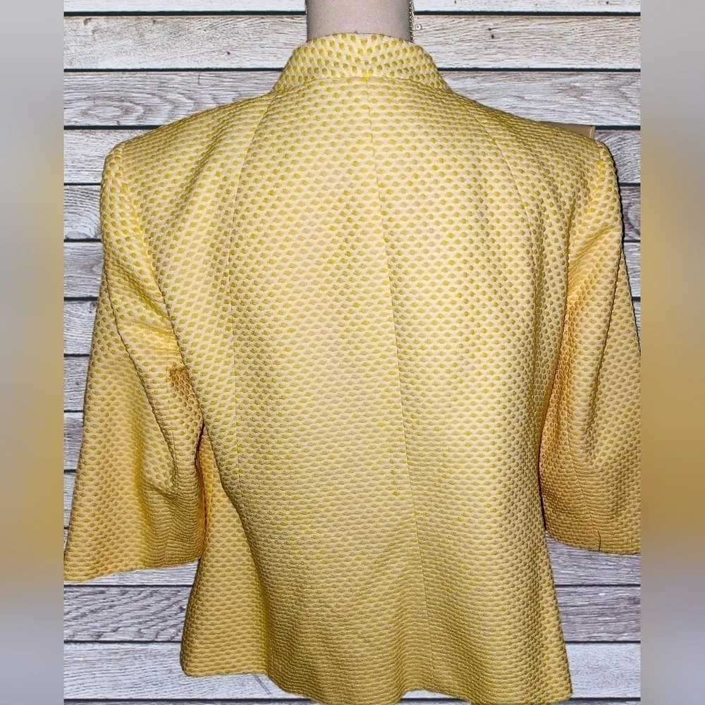 Talbots Yellow White Embroidered Open Front Collarless Blazer Jacket - Picture 2 of 5
